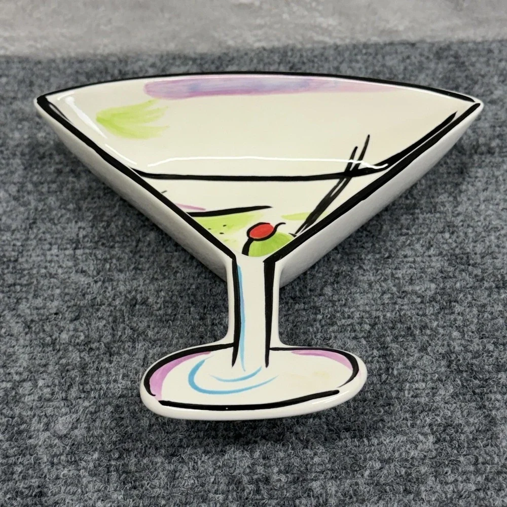 Clay Art Martini Glass Shaped Serving Bowl White Ceramic Olive Barware Dish